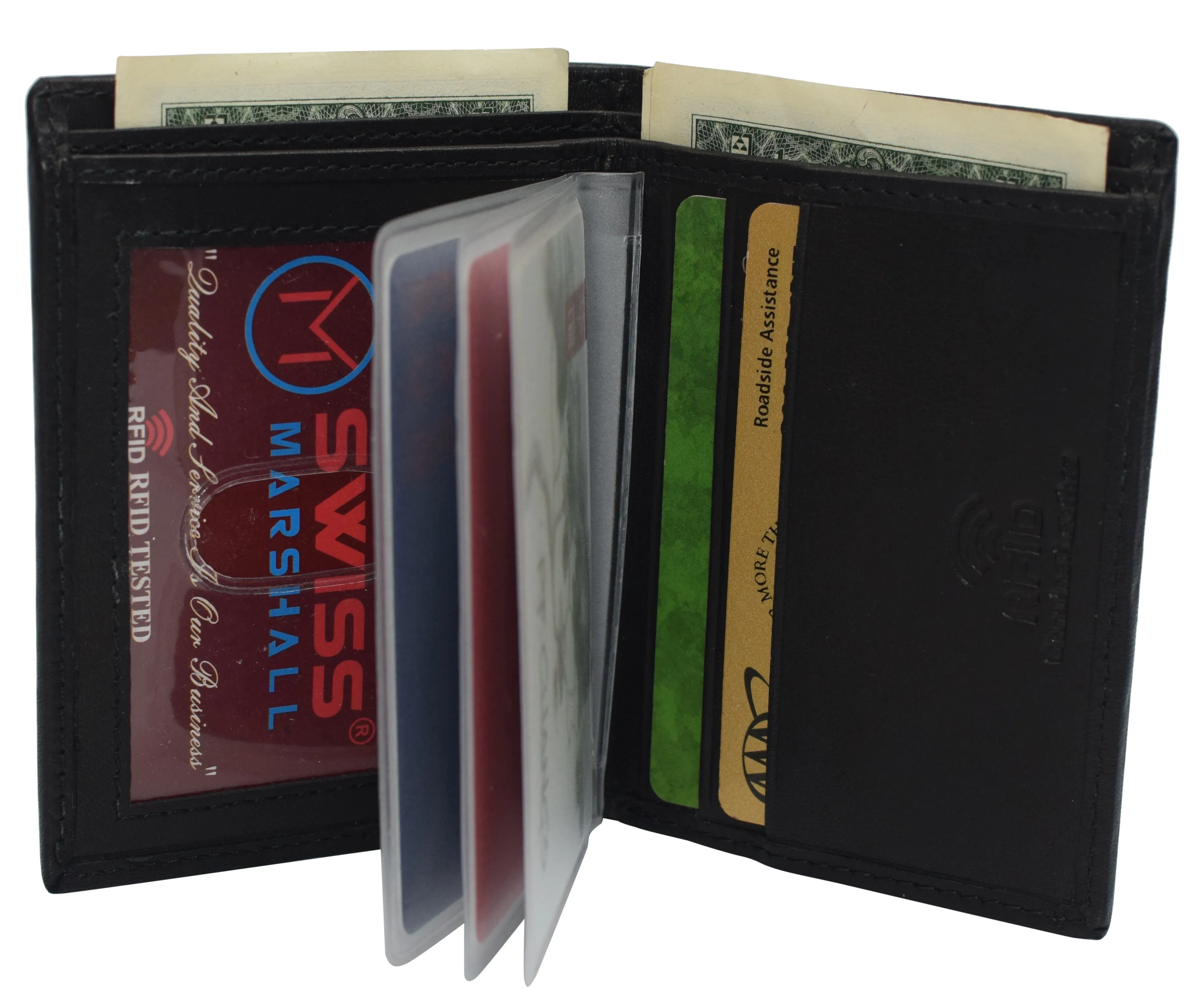 Slim Bifold Front Pocket Wallet 2 ID Window Credit Card Holder Genuine Leather RFID Blocking