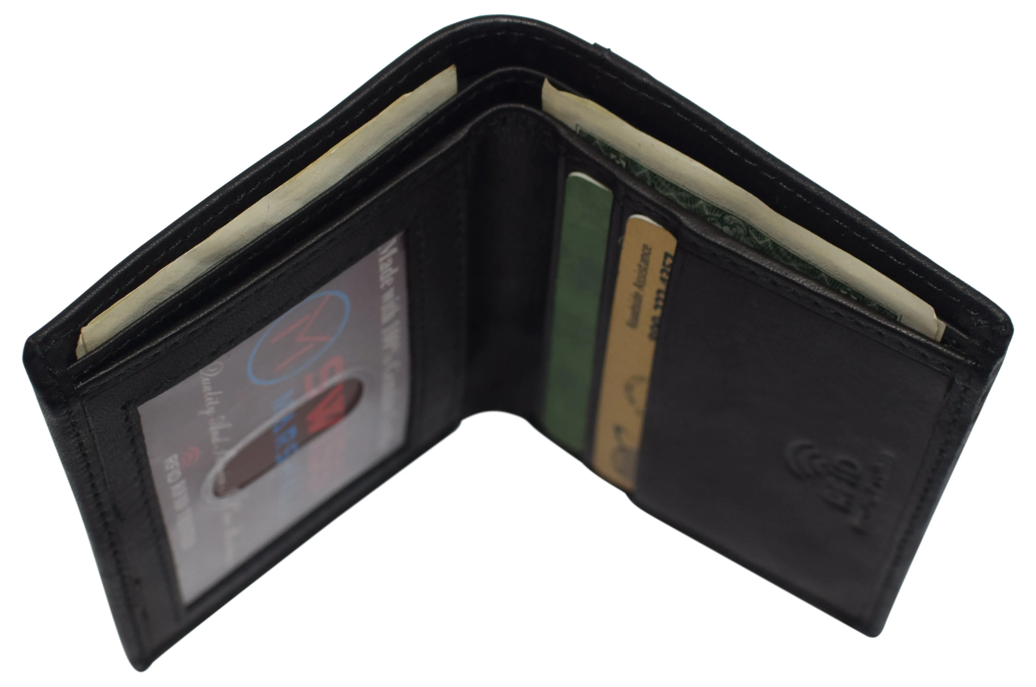 Slim Bifold Front Pocket Wallet 2 ID Window Credit Card Holder Genuine Leather RFID Blocking