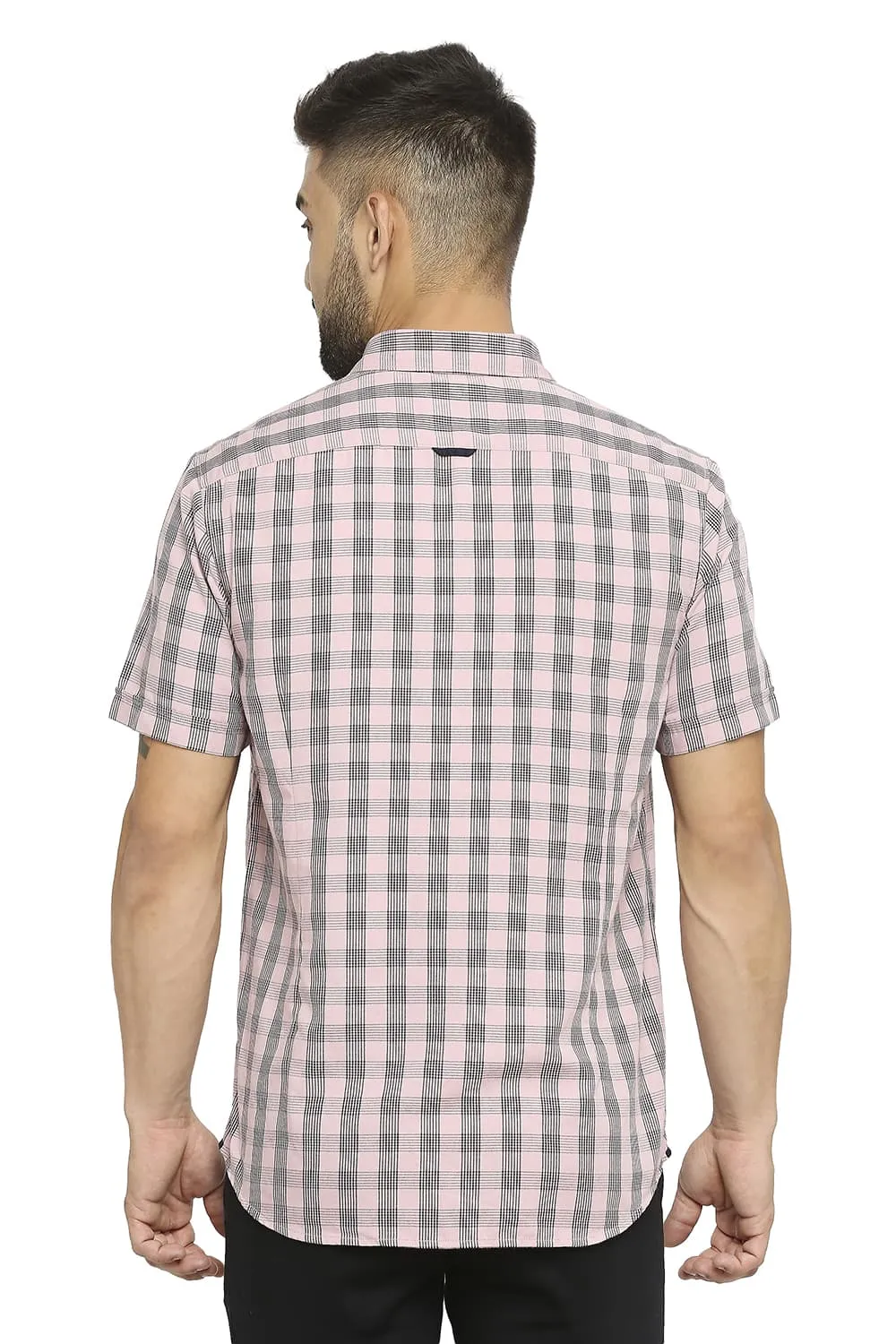 Slim Fit Polyester Viscose Twill Checks Halfsleeves Shirt