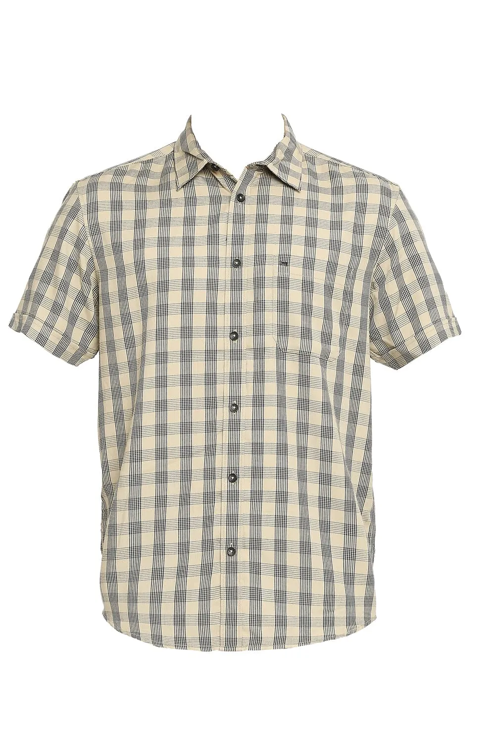 Slim Fit Polyester Viscose Twill Checks Halfsleeves Shirt