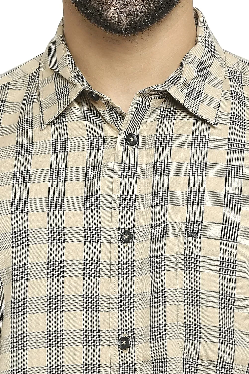 Slim Fit Polyester Viscose Twill Checks Halfsleeves Shirt