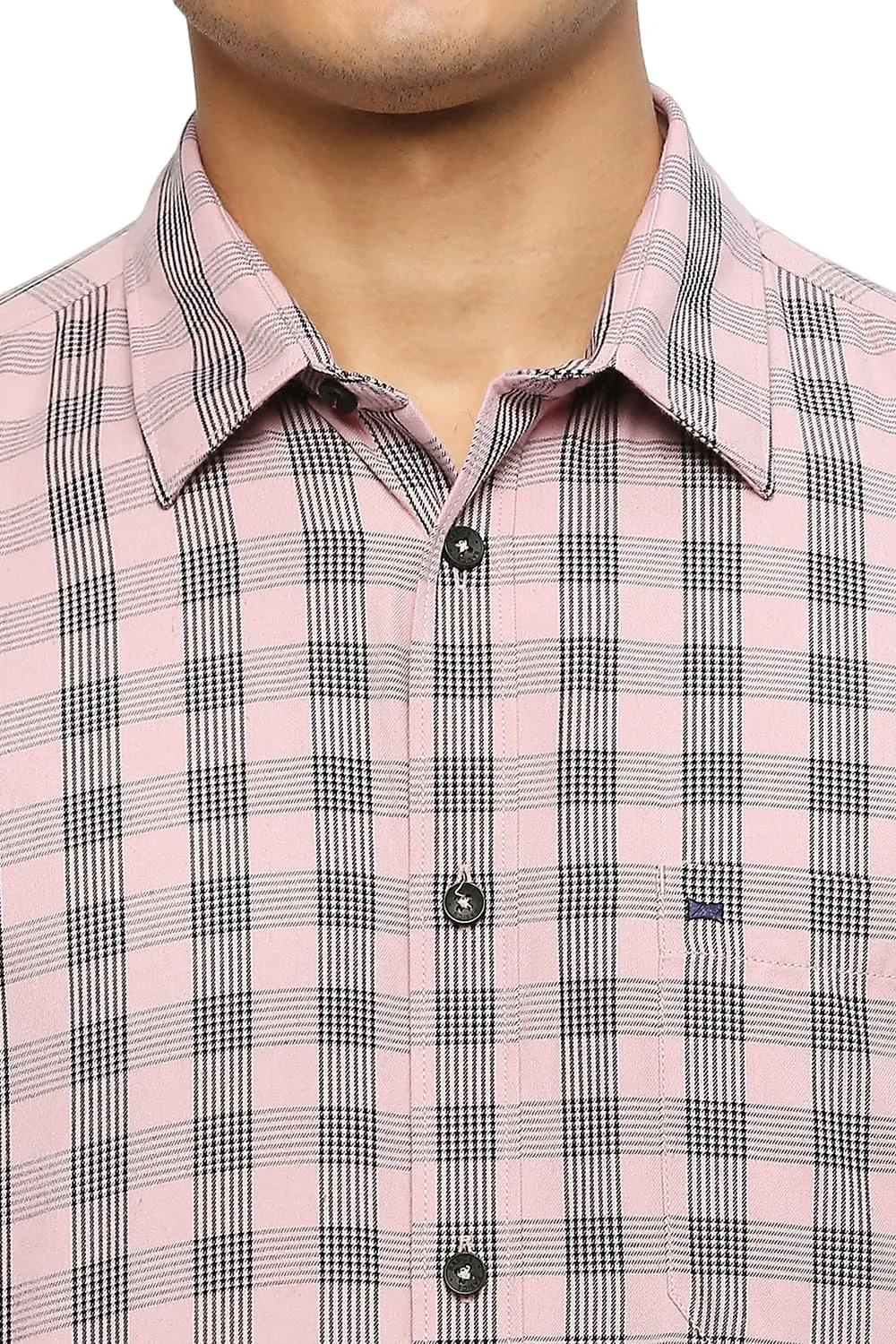 Slim Fit Polyester Viscose Twill Checks Shirt