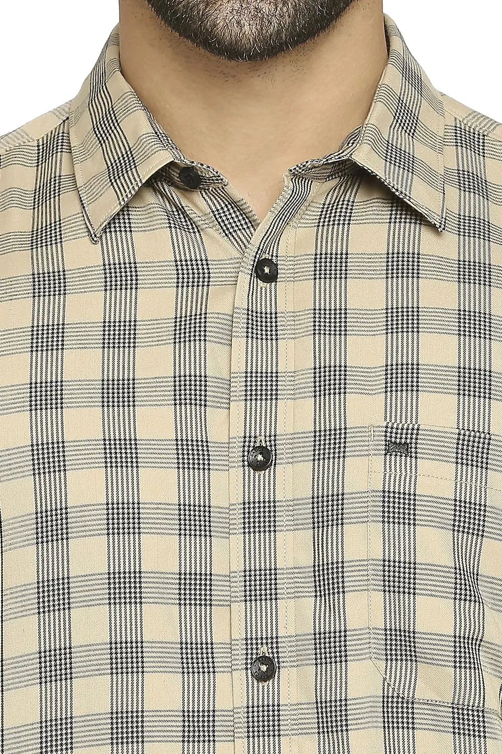 Slim Fit Polyester Viscose Twill Checks Shirt