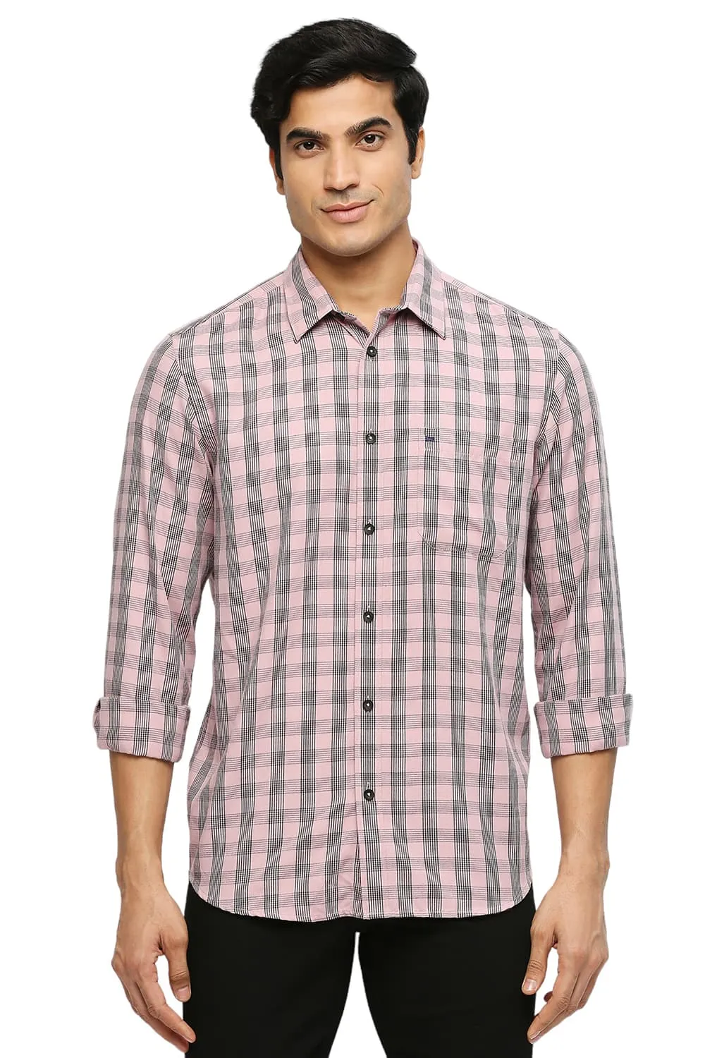 Slim Fit Polyester Viscose Twill Checks Shirt