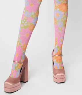 Smak Parlour 1960s Pink & Green Flower Power Tights