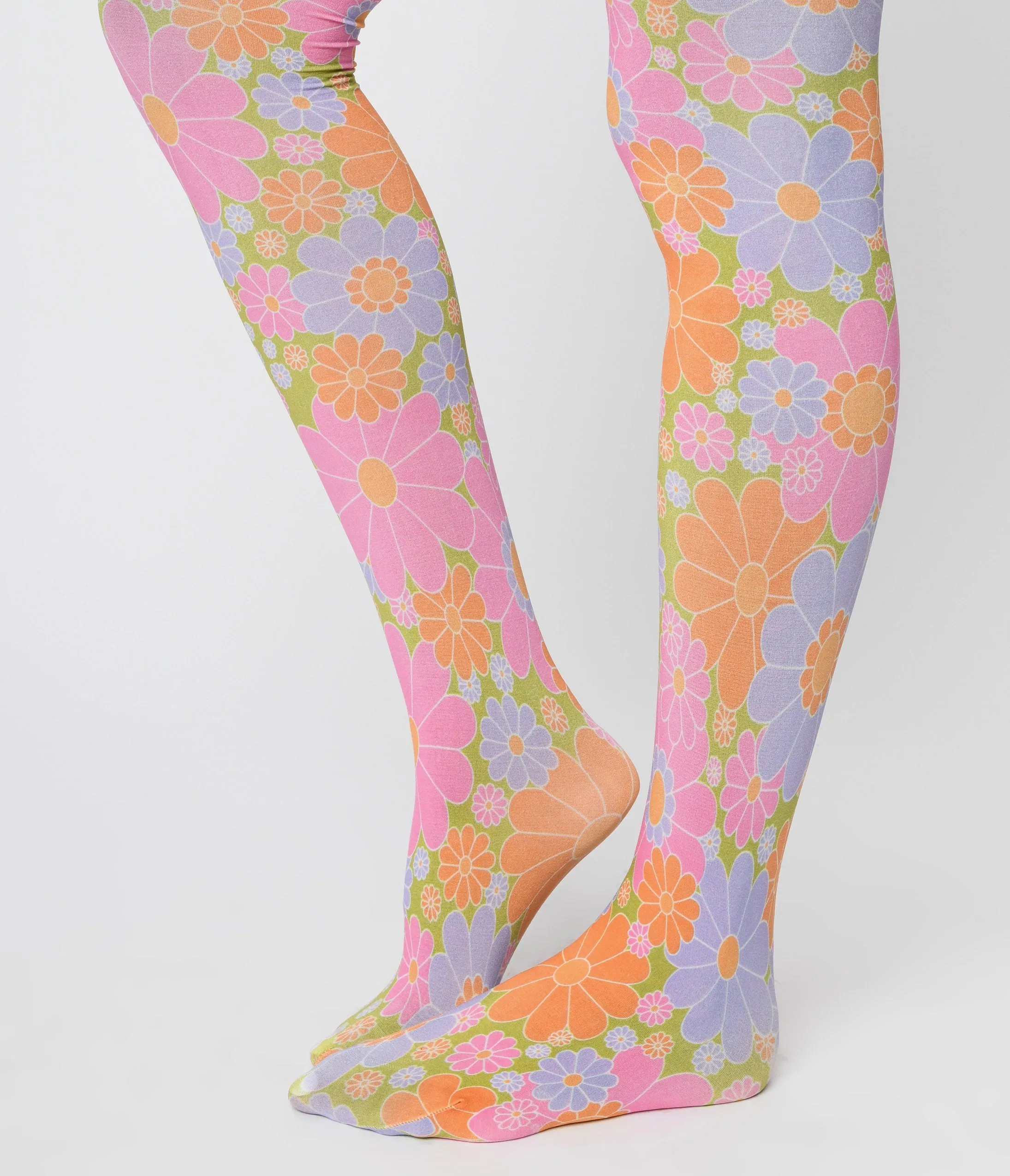 Smak Parlour 1960s Pink & Green Flower Power Tights