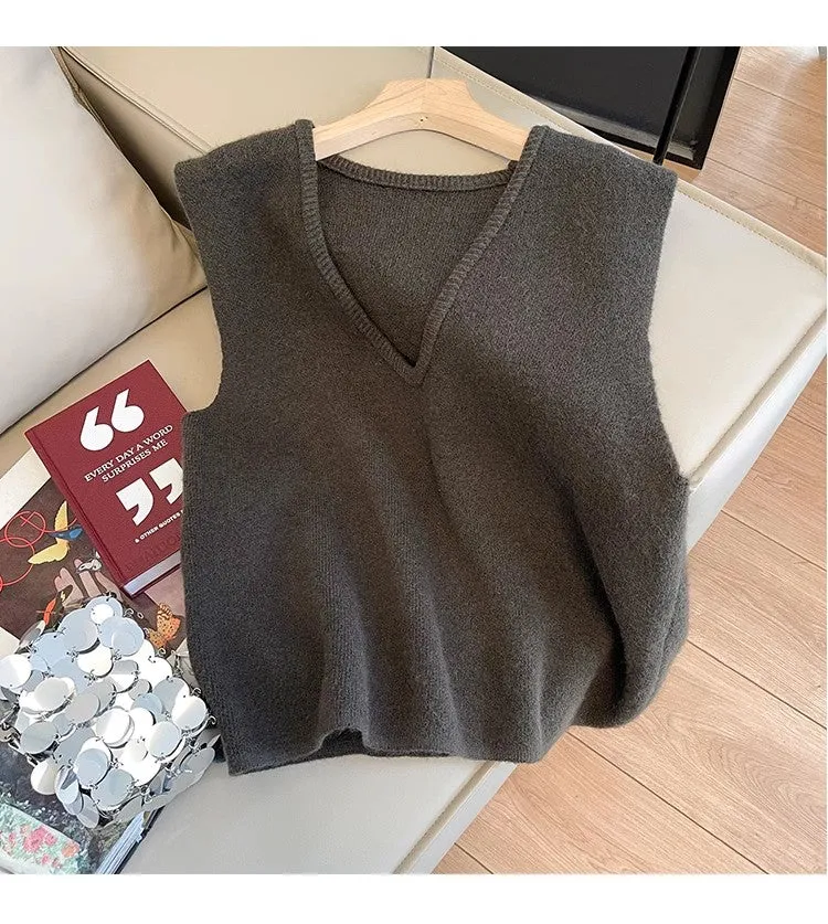 Solid Color Knitted Vest Women's New Sweater Vest     S5014