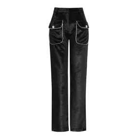 Solid Spliced Pockets Chic Trousers For Women High Waist Patchwork Diamonds Minimalist Casual Pant Female Fashion