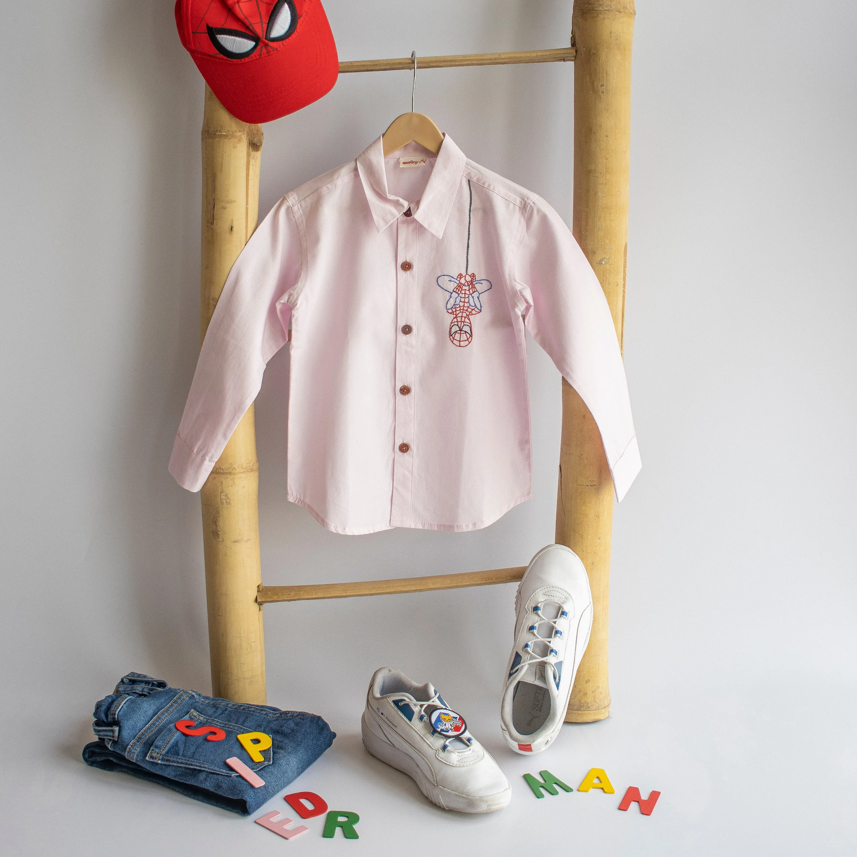 Spidey Embroidered Shirt - Light Pink