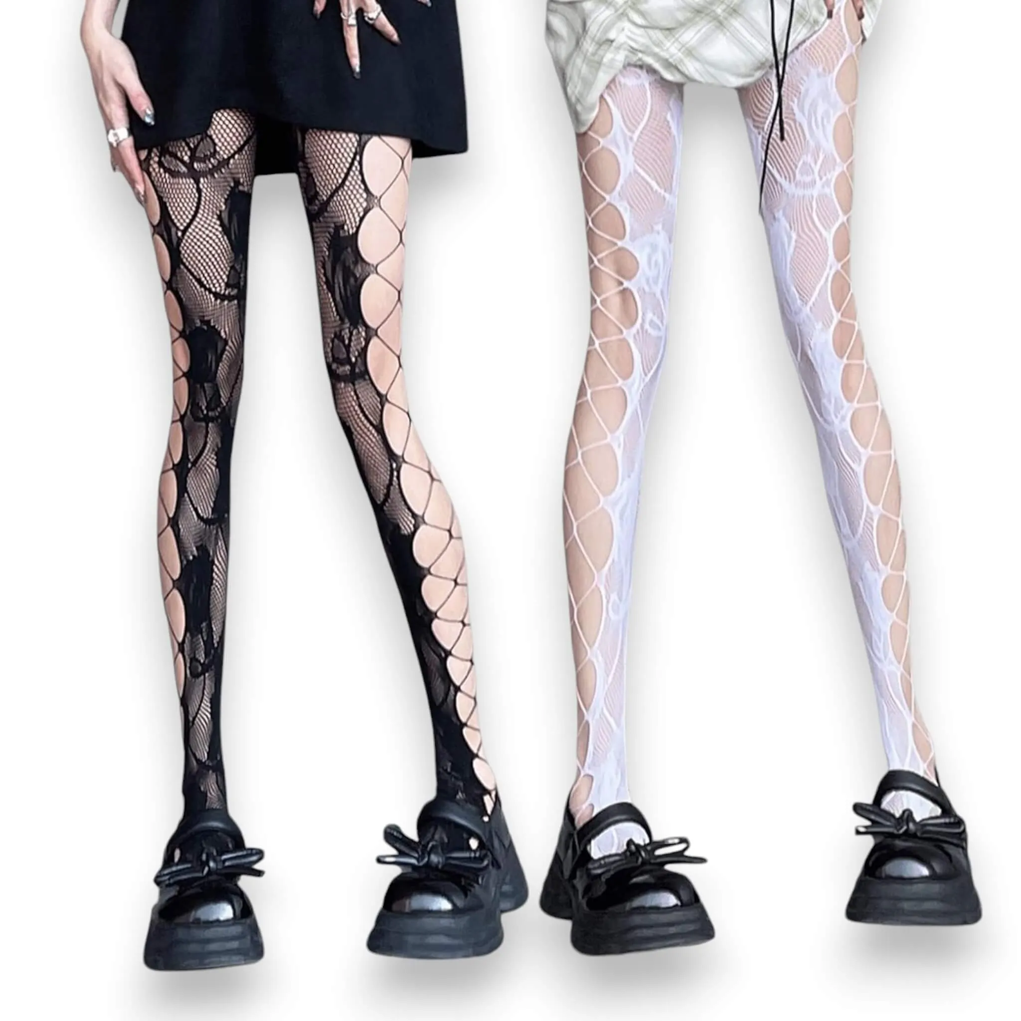 Split Personality Rose Fishnet Tights