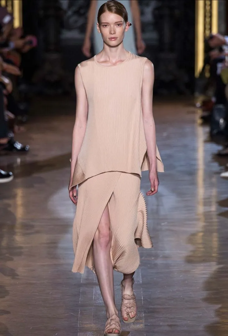 Stella McCartney spring '15 rib knit asymmetric skirt, nude, 8