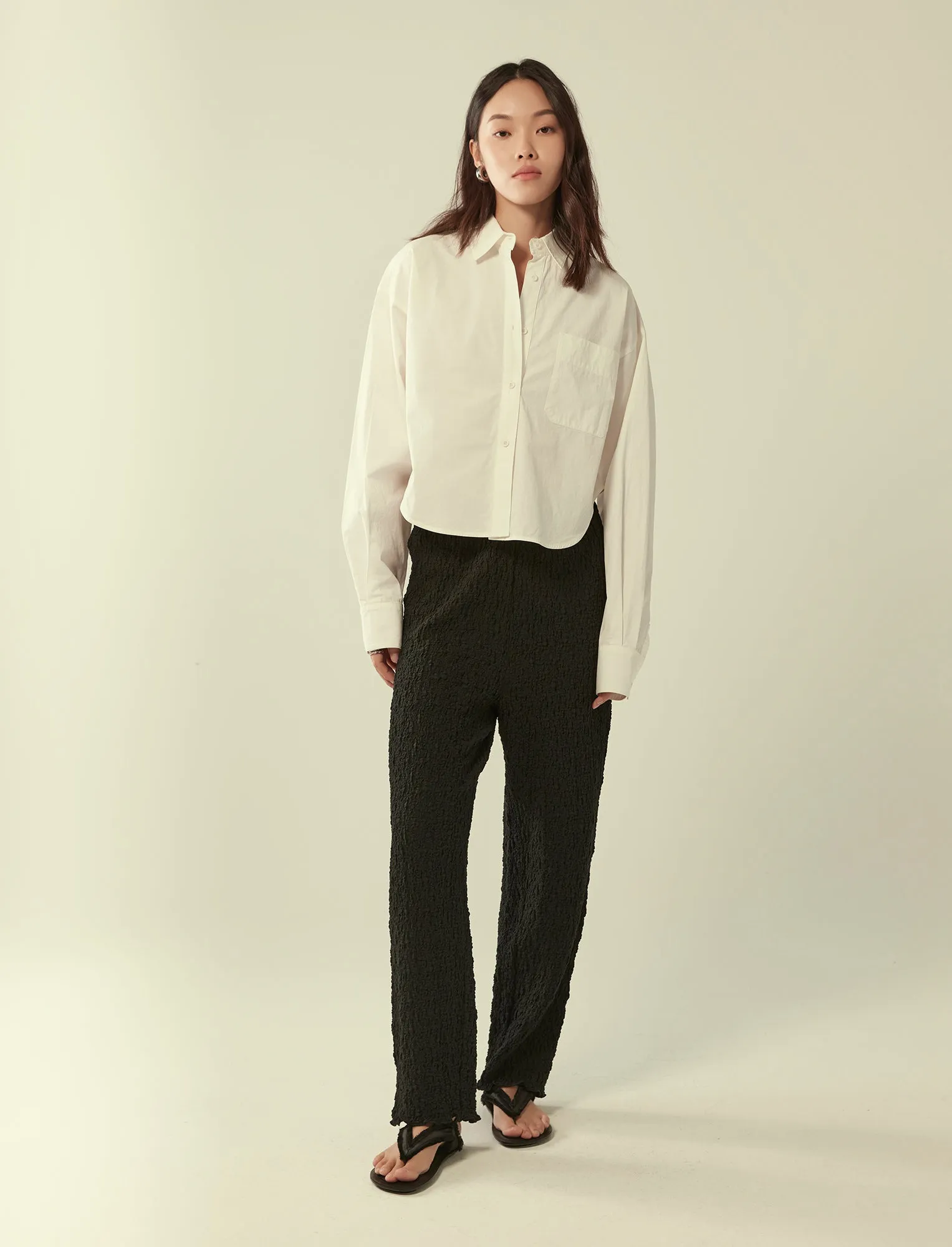 straight-leg crinkled trousers