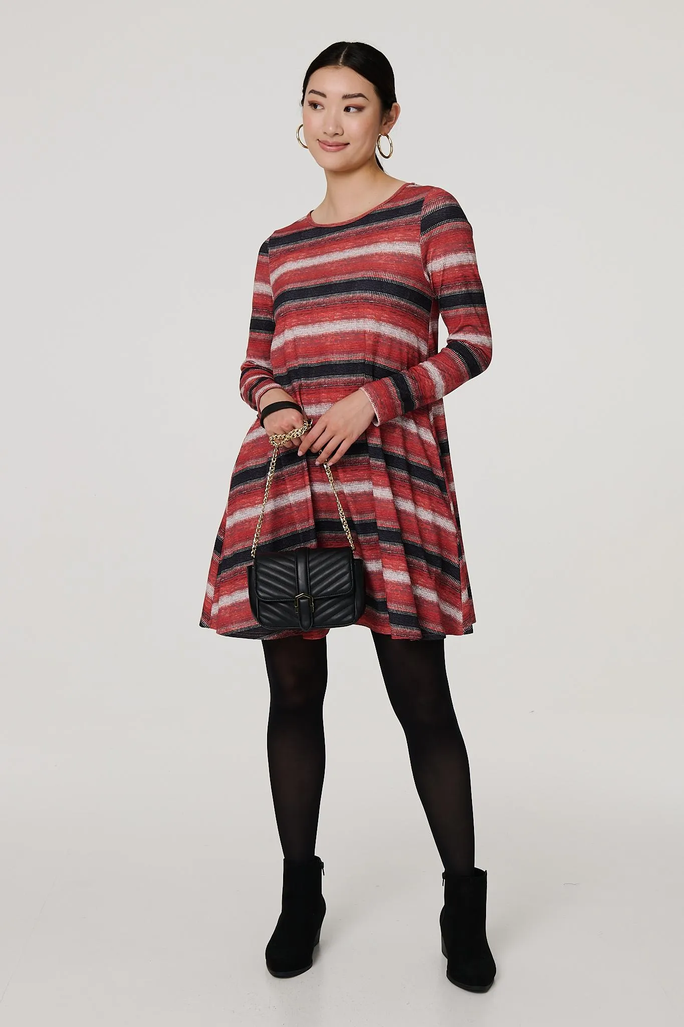 Striped Long Sleeve Short Swing Dress