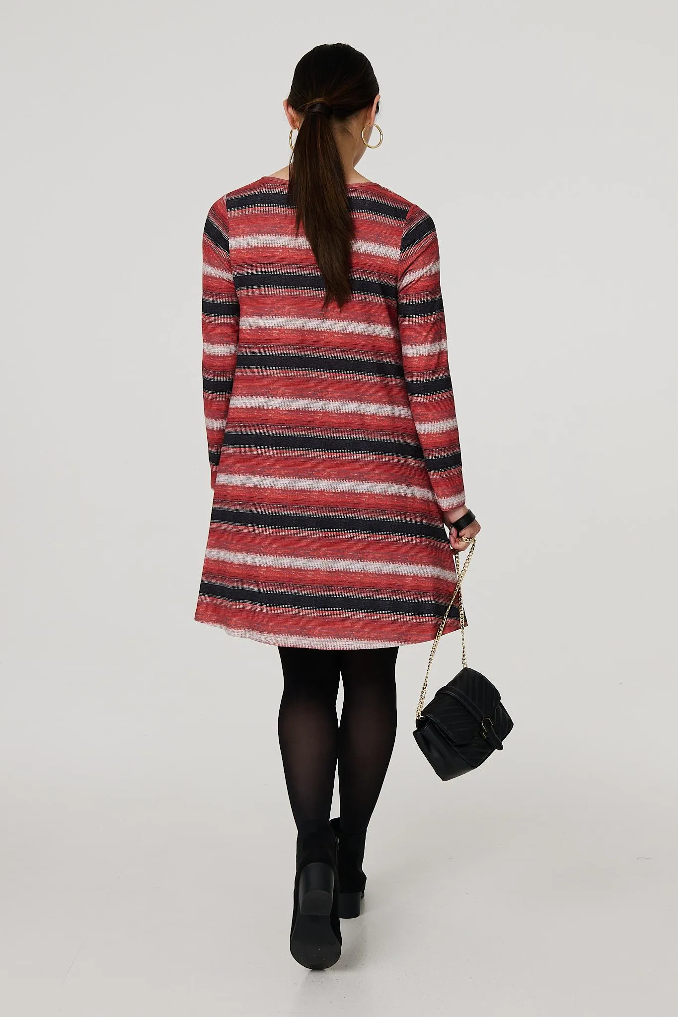 Striped Long Sleeve Short Swing Dress