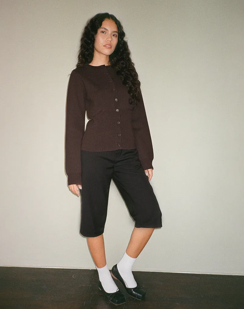 Subra Long Sleeve Ribbed Hem Cardigan in Bitter Chocolate