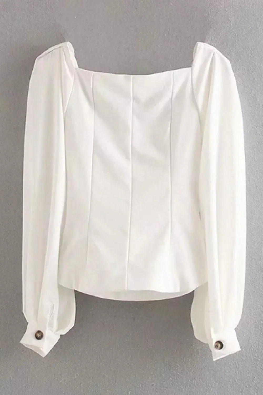 Sweatheart Neckline Full Sleeve White Top