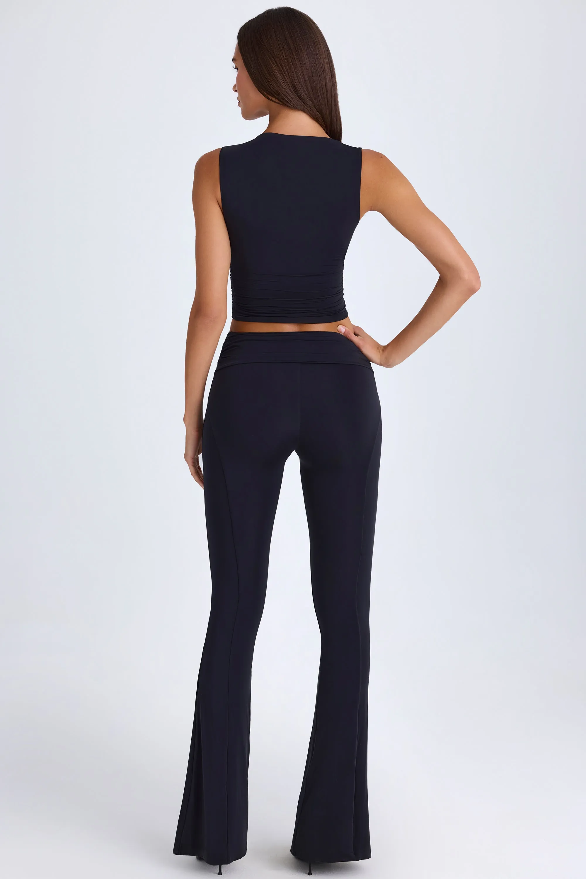 Tall Foldover Flared Trousers in Black