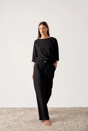 Thalia Linen Trouser Black