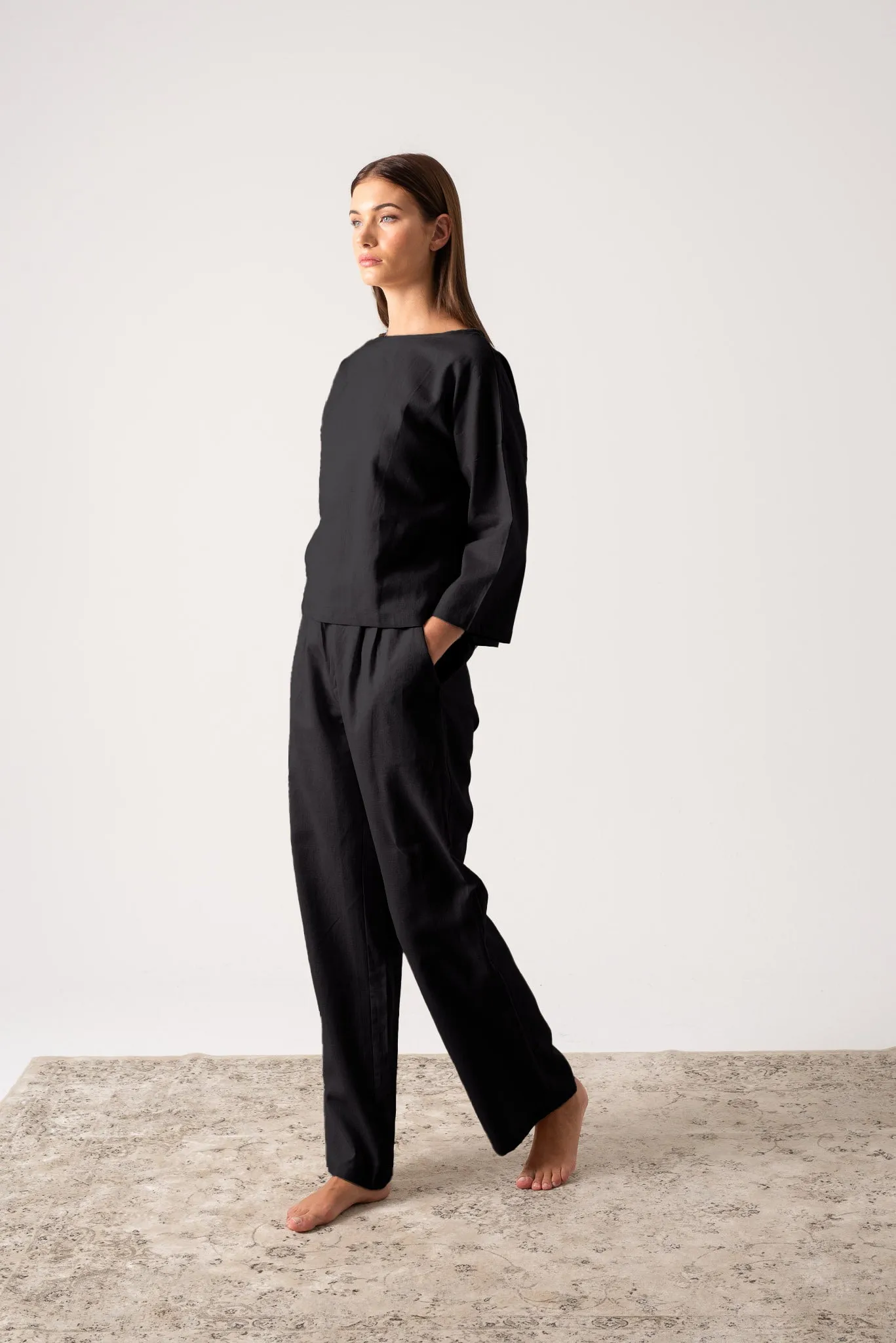 Thalia Linen Trouser Black