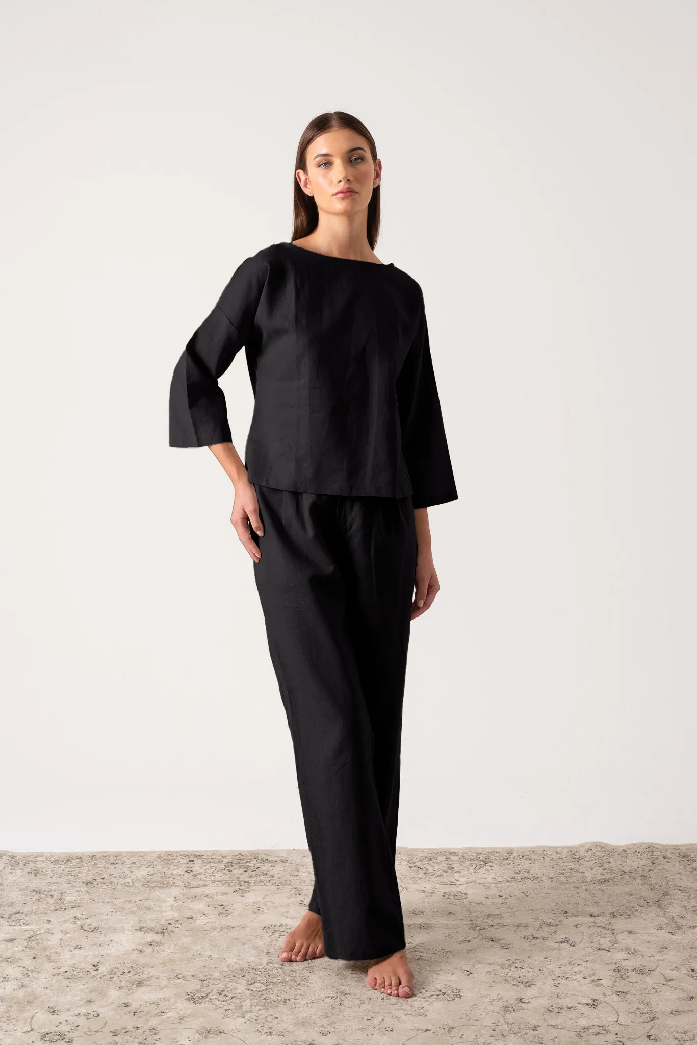 Thalia Linen Trouser Black