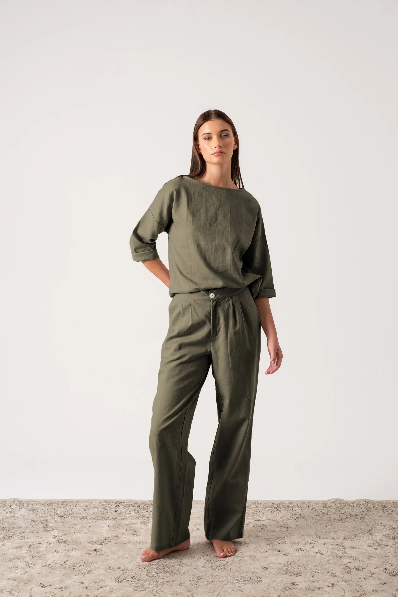 Thalia Linen Trouser Khaki