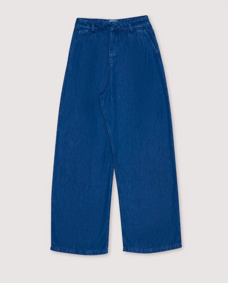 The New Society Woodland Denim Blue Wide Trousers