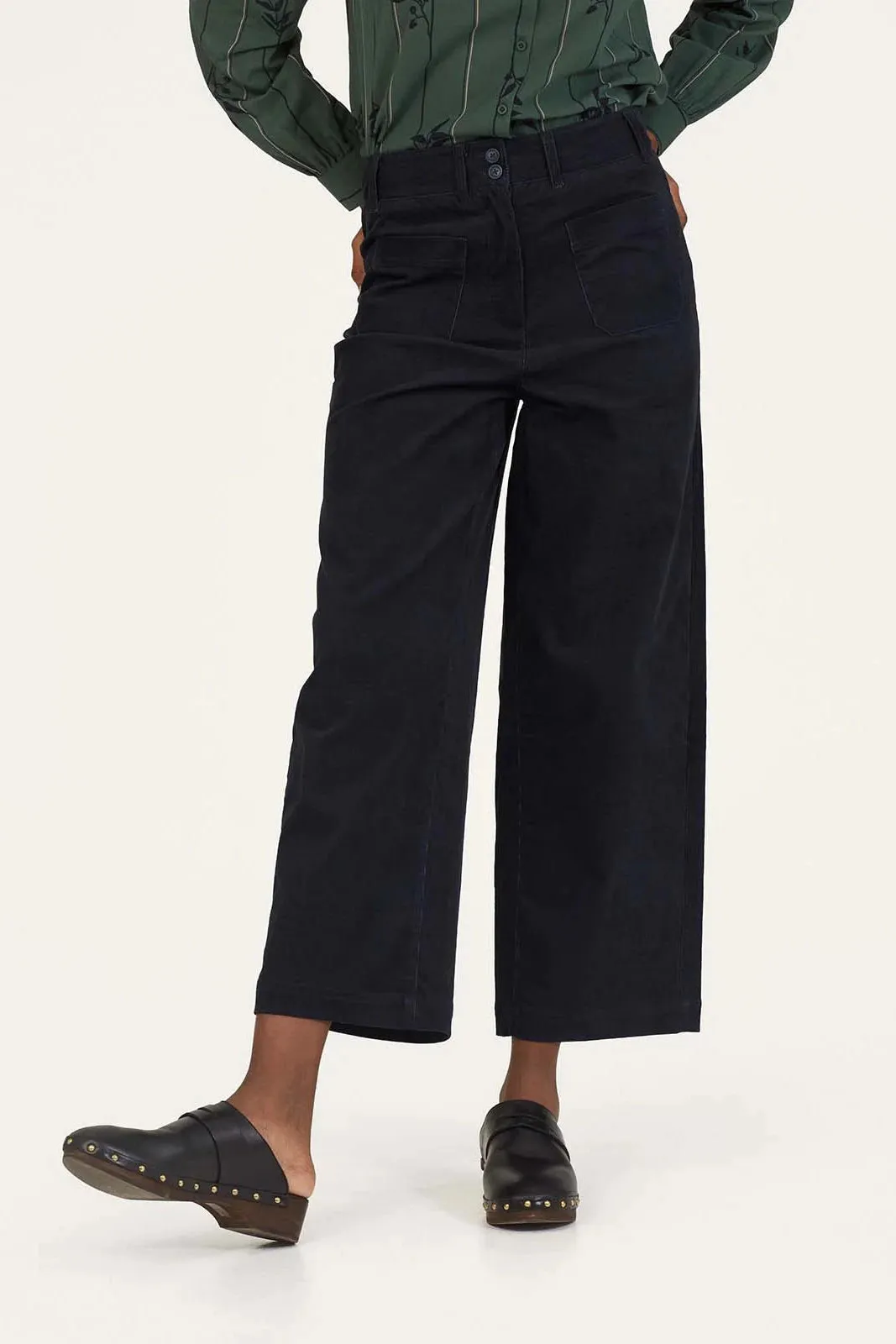 Thought Milou Organic Cotton Corduroy Wide Leg Culottes in Navy