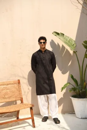 TKMANN - Raven Black Cotton Kurta - Cotton - 1 Piece