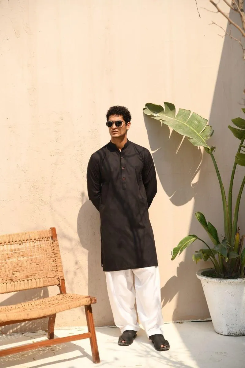 TKMANN - Raven Black Cotton Kurta - Cotton - 1 Piece