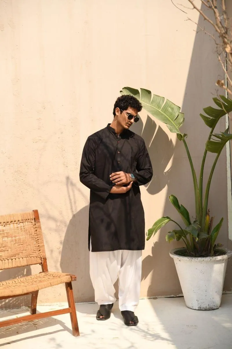 TKMANN - Raven Black Cotton Kurta - Cotton - 1 Piece