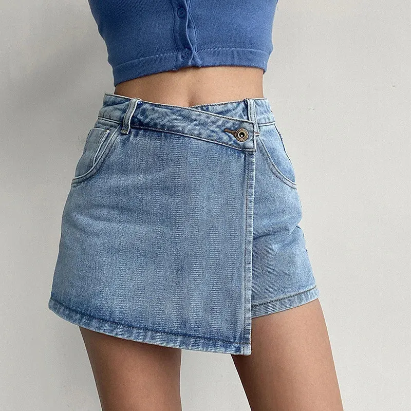 Uniwim and Fashion High-waisted A-line Denim Shorts Women's Summer Light-colored Design Sense Temperament Slim Trendy Culottes