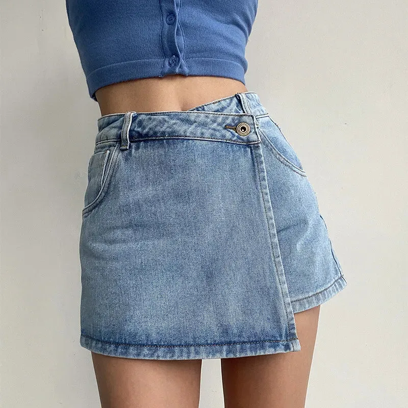 Uniwim and Fashion High-waisted A-line Denim Shorts Women's Summer Light-colored Design Sense Temperament Slim Trendy Culottes