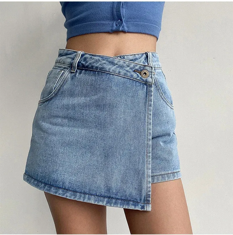 Uniwim and Fashion High-waisted A-line Denim Shorts Women's Summer Light-colored Design Sense Temperament Slim Trendy Culottes