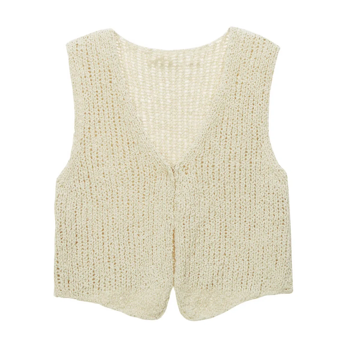 Versatile V Neck One Button Split Summer Crochet Open Knit Sweater Vest