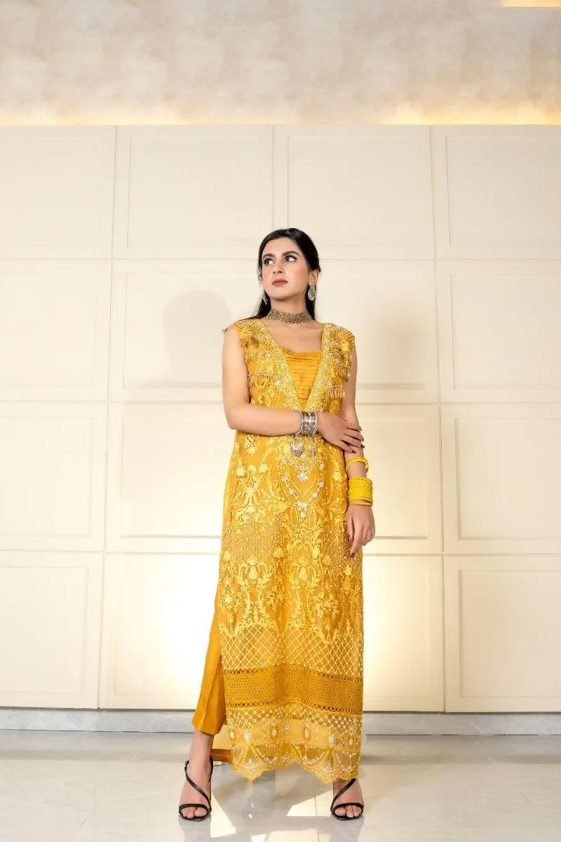 Wabi Sabi by Zehra - AUREOLUS - Mastard Yellow - Embroidered Organza - 3 Piece