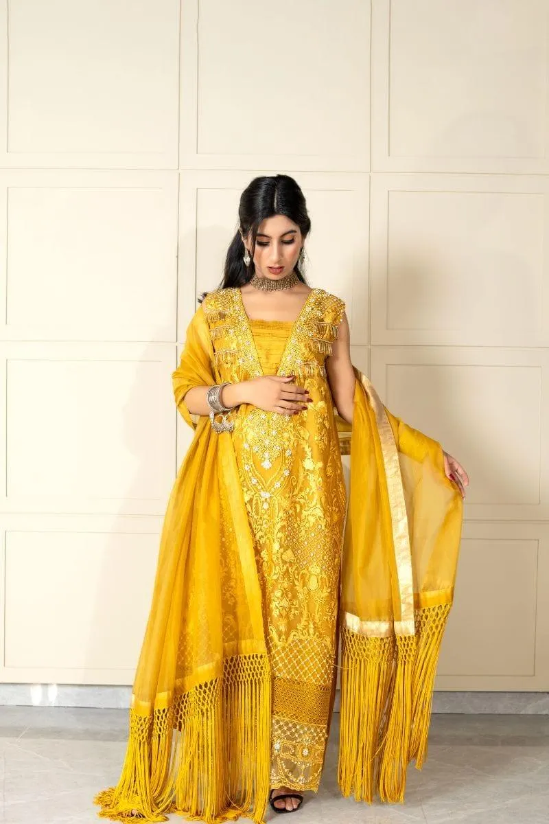 Wabi Sabi by Zehra - AUREOLUS - Mastard Yellow - Embroidered Organza - 3 Piece