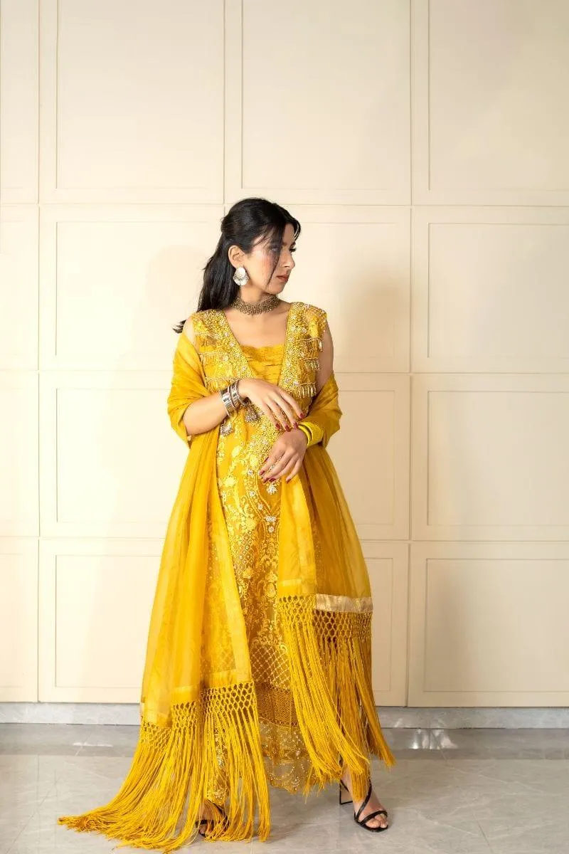 Wabi Sabi by Zehra - AUREOLUS - Mastard Yellow - Embroidered Organza - 3 Piece