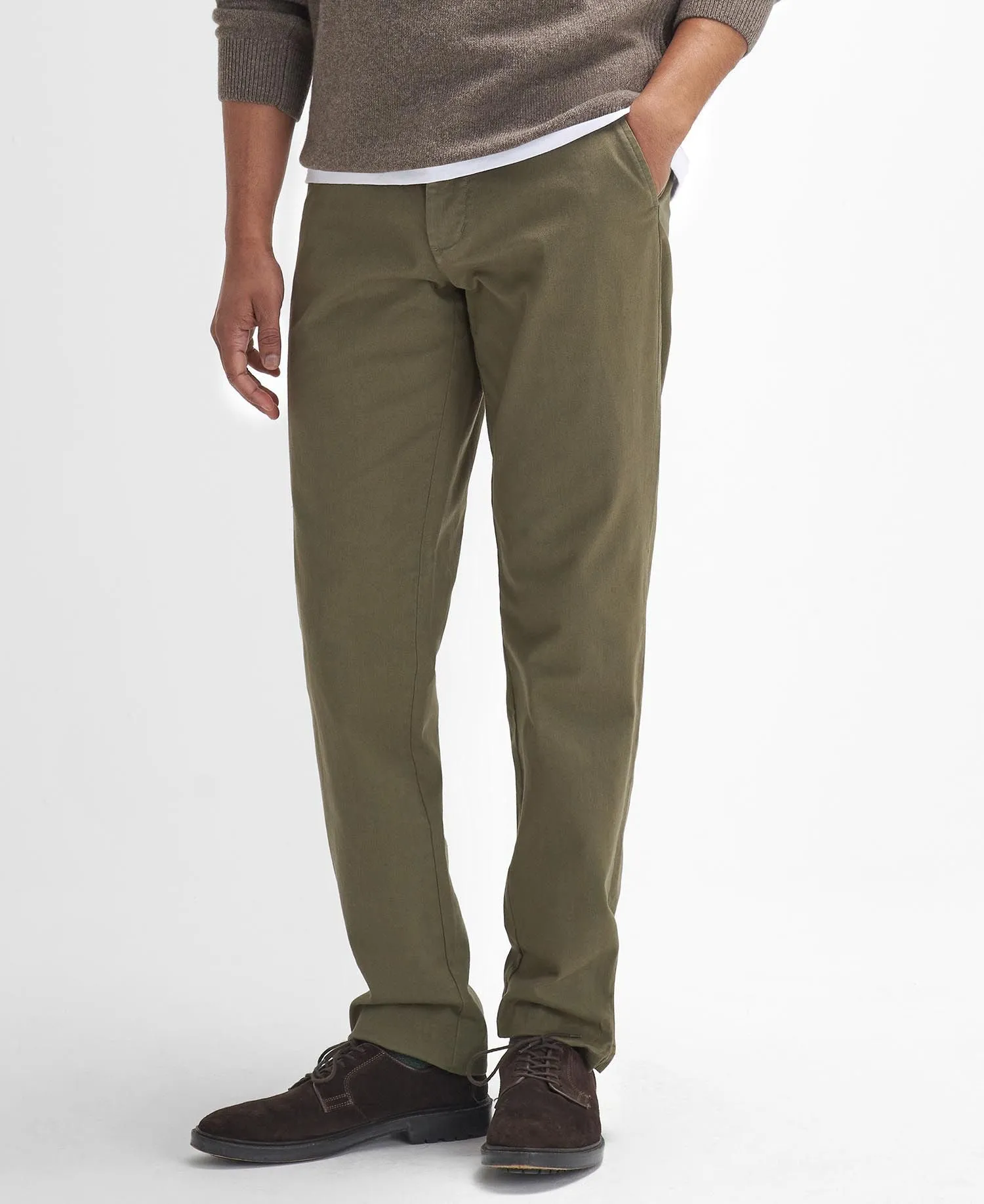 Washed Stretch Twill Tailored Fit Trouser - Olive