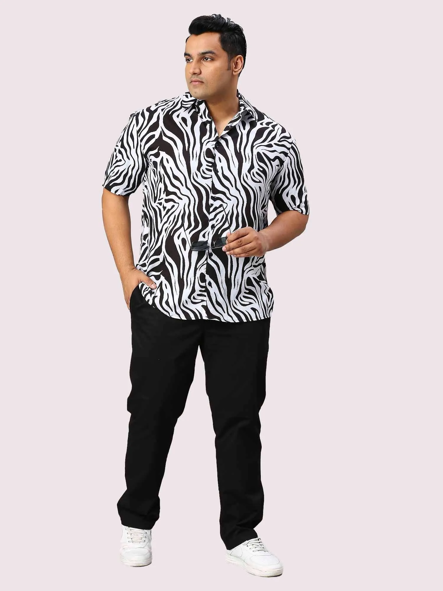 Wavelet Digital Printed Half Sleeve Men's Plus Size Shirt