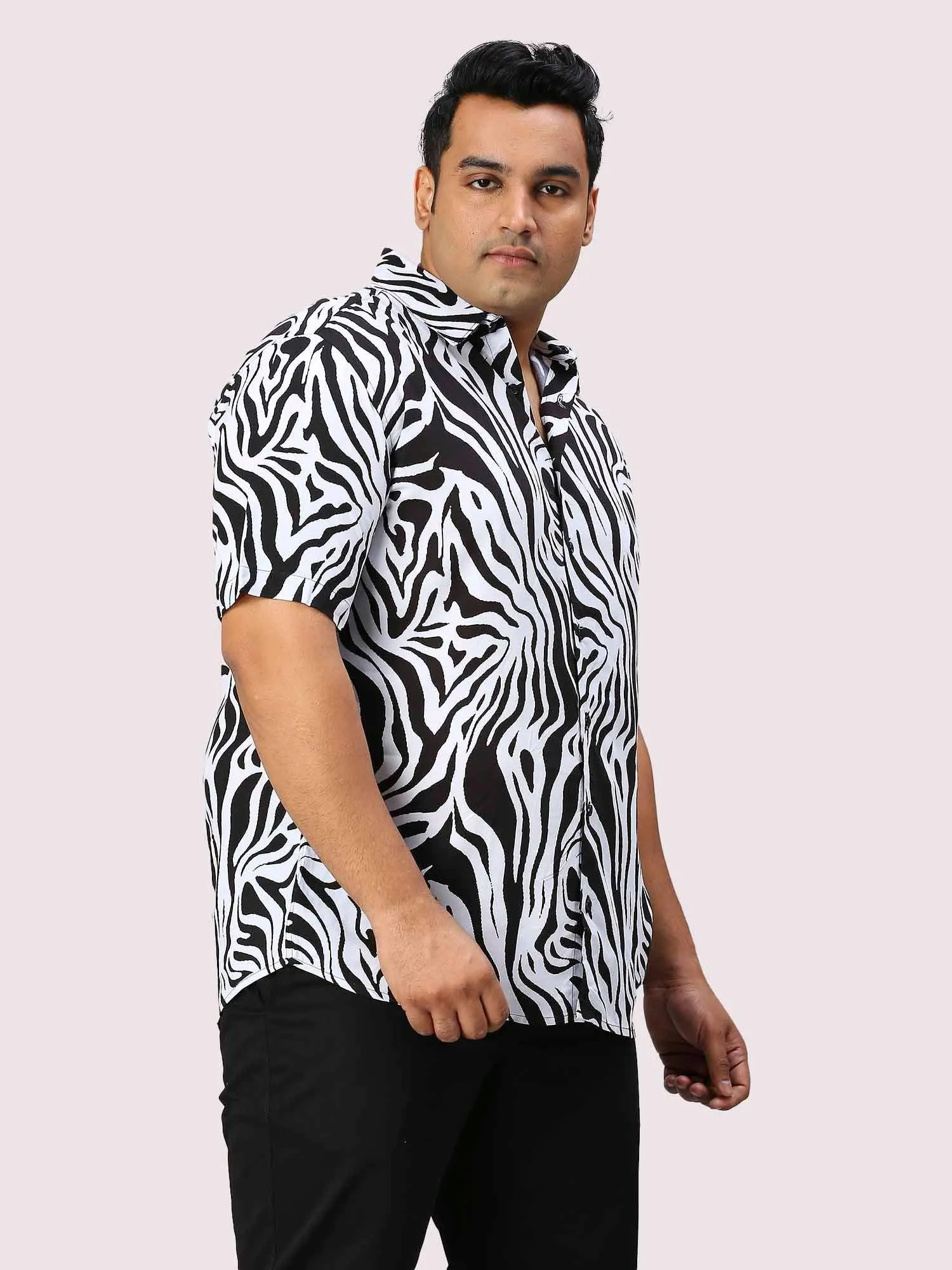 Wavelet Digital Printed Half Sleeve Men's Plus Size Shirt