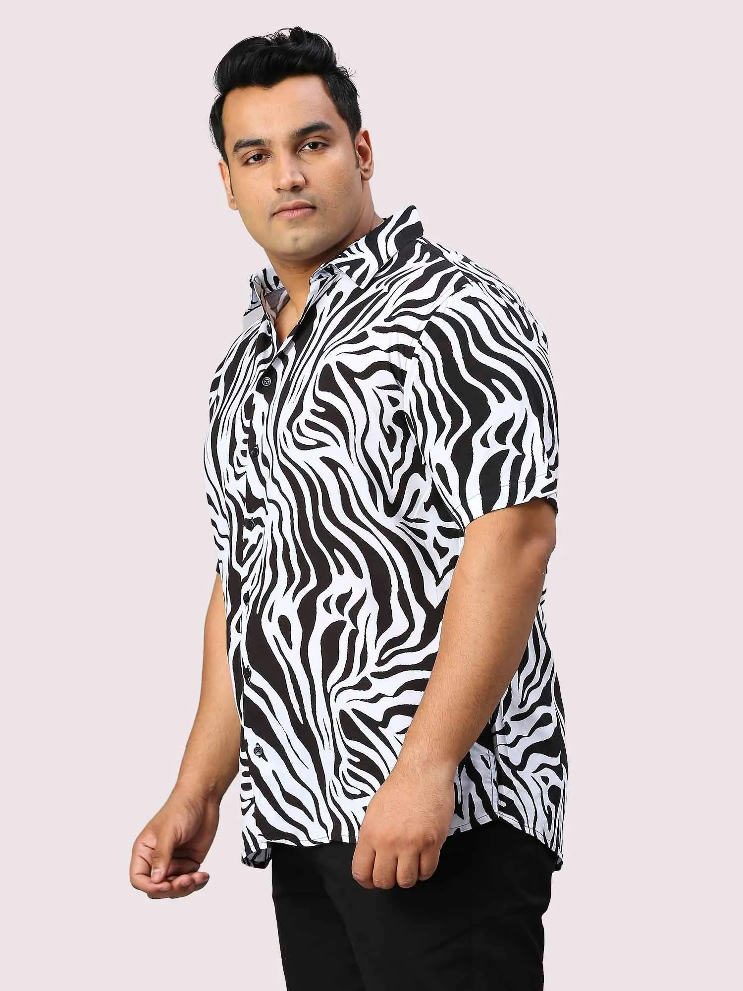 Wavelet Digital Printed Half Sleeve Men's Plus Size Shirt