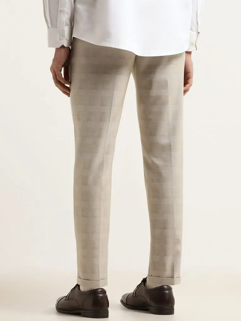 WES Formals Beige Mid-Rise Straight Fit Trousers