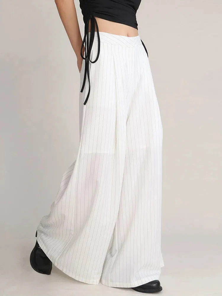 White Elegant Wide Leg Pants For Women High Waist Loose Solid Minimalist Trousers Female Fashion Clothing