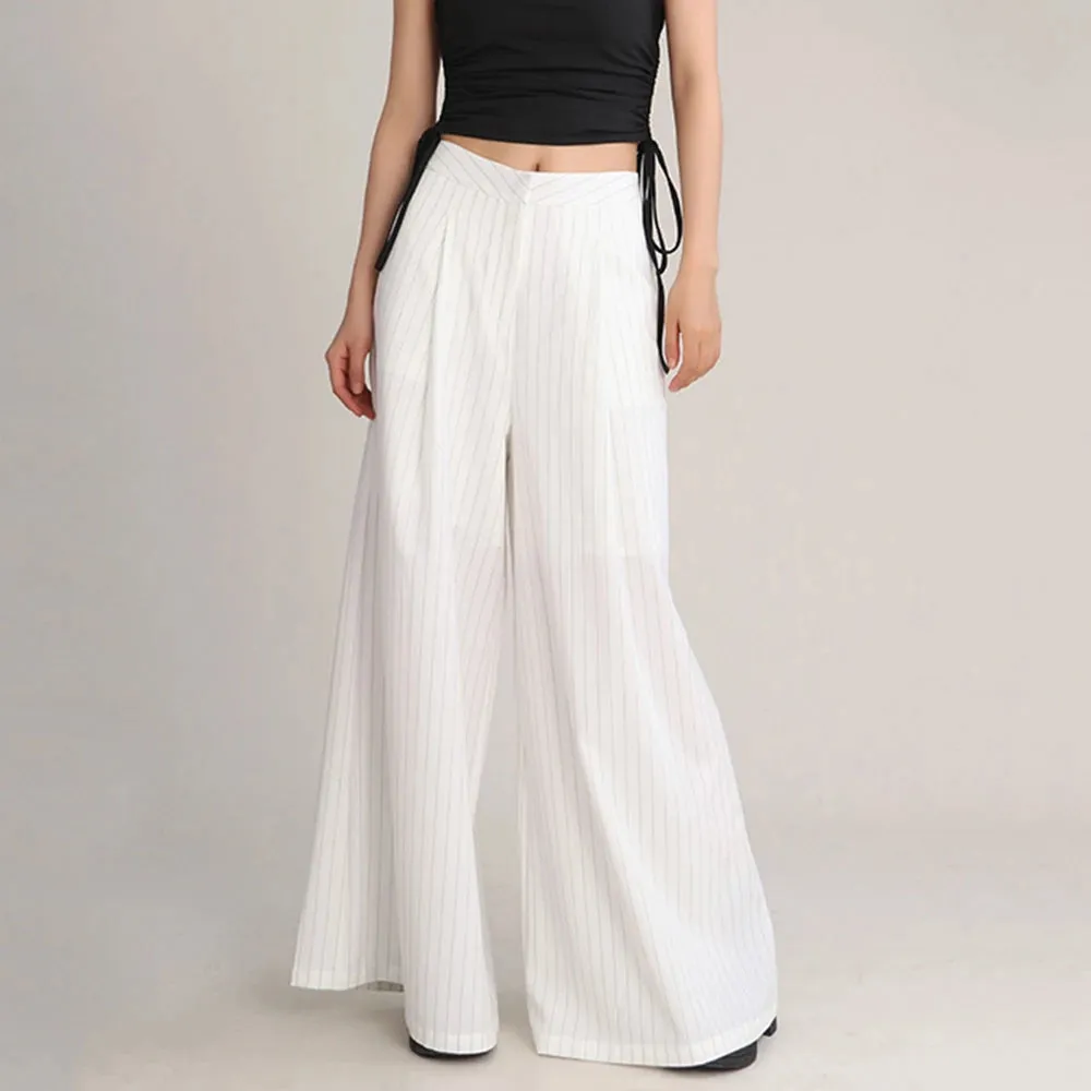 White Elegant Wide Leg Pants For Women High Waist Loose Solid Minimalist Trousers Female Fashion Clothing