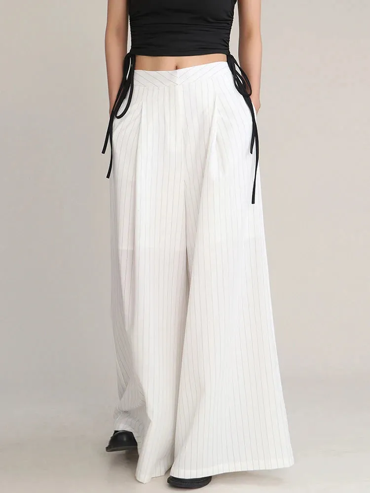 White Elegant Wide Leg Pants For Women High Waist Loose Solid Minimalist Trousers Female Fashion Clothing