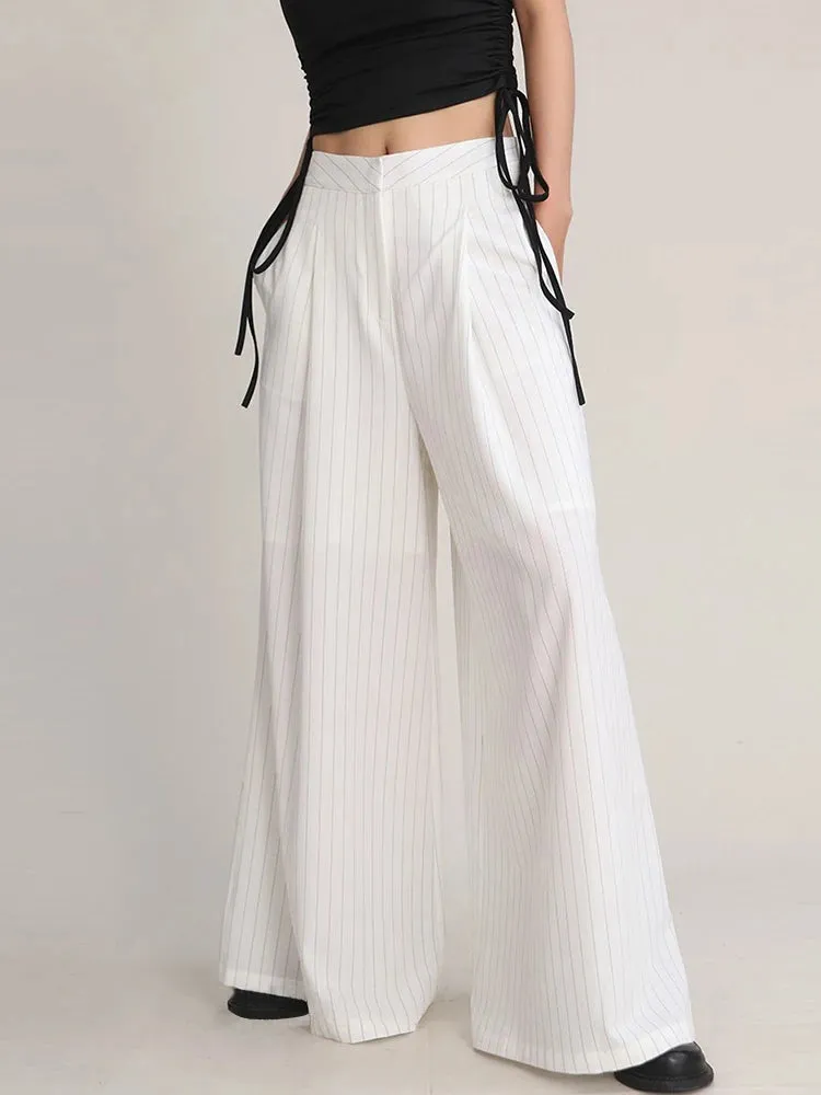 White Elegant Wide Leg Pants For Women High Waist Loose Solid Minimalist Trousers Female Fashion Clothing