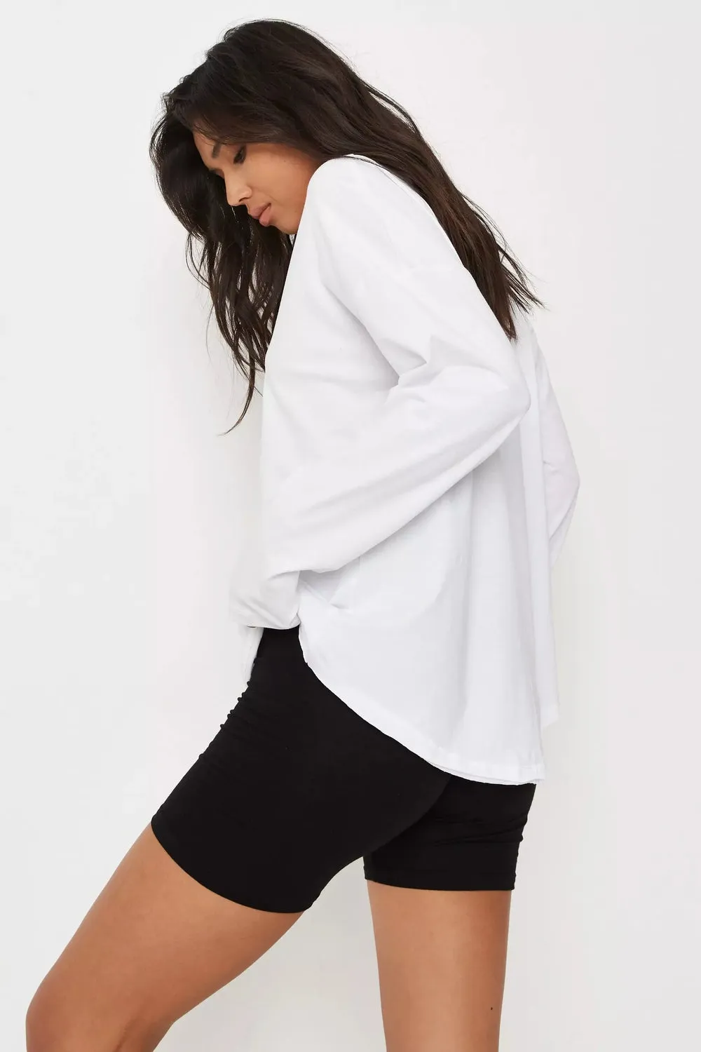 White Jersey Long Sleeve Oversized Basic T Shirt