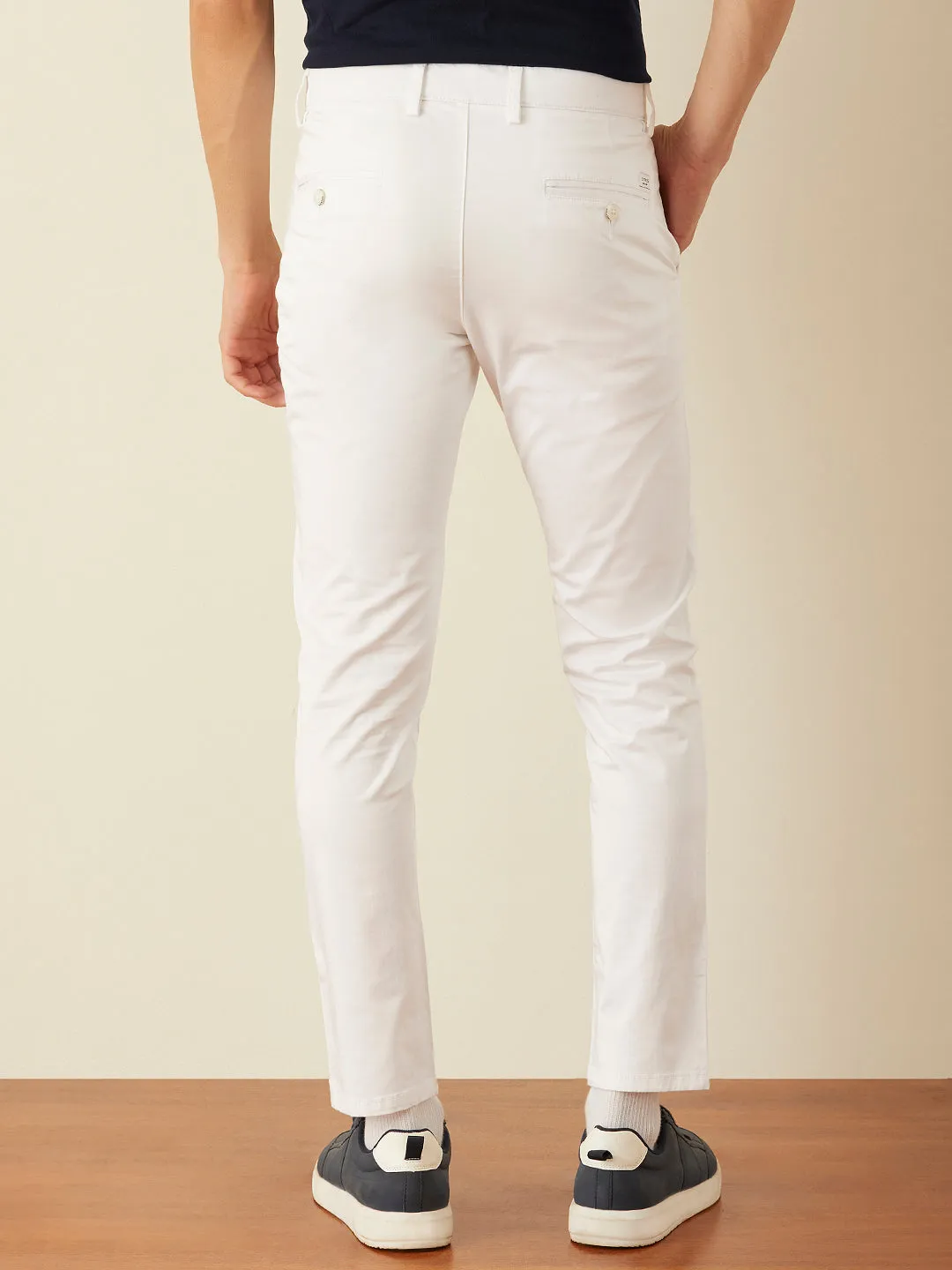 White Plain Slim Fit  Trousers