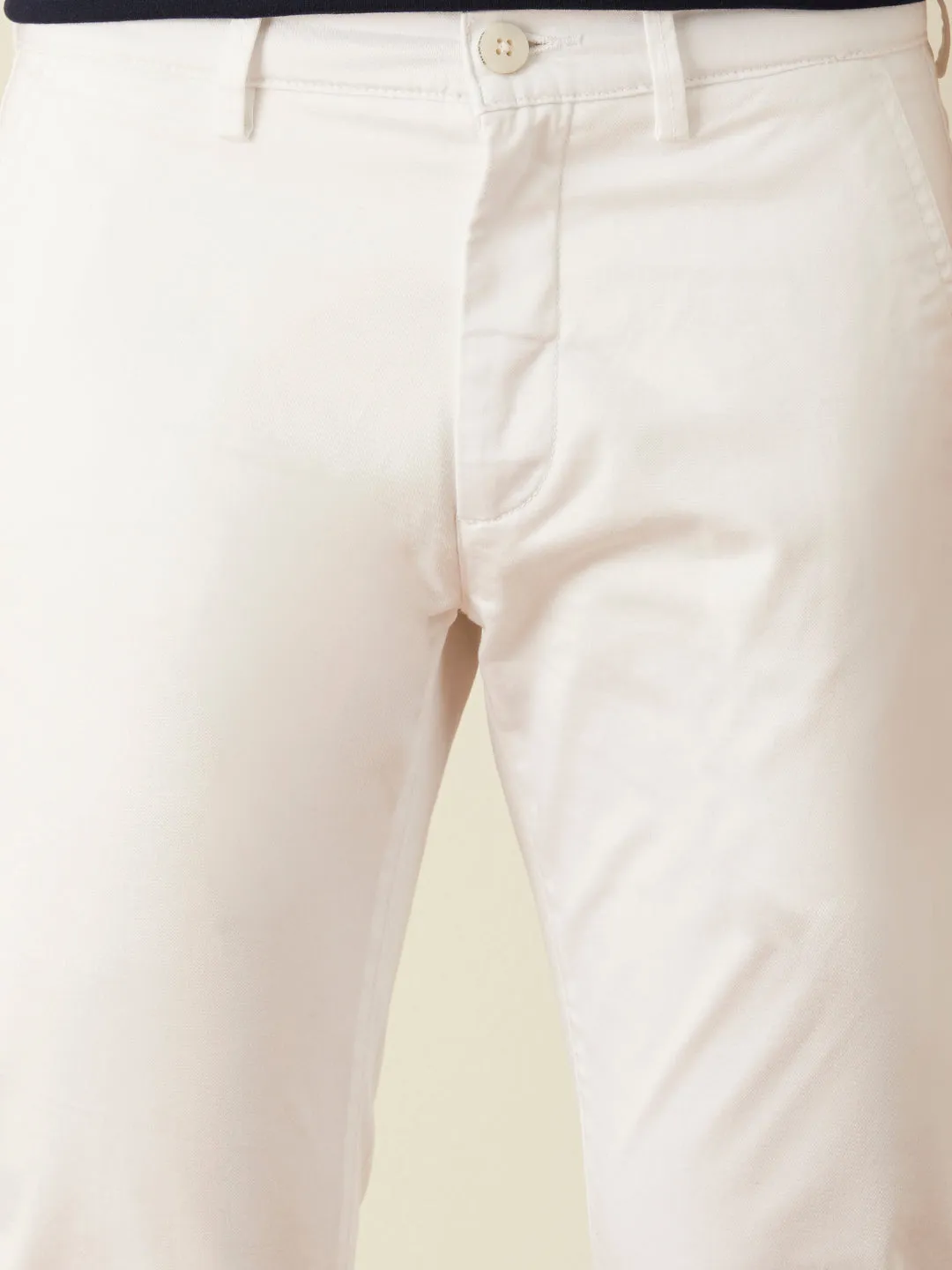 White Plain Slim Fit  Trousers