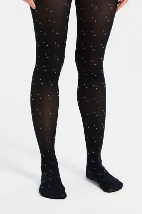 Women Black Embellished Tights